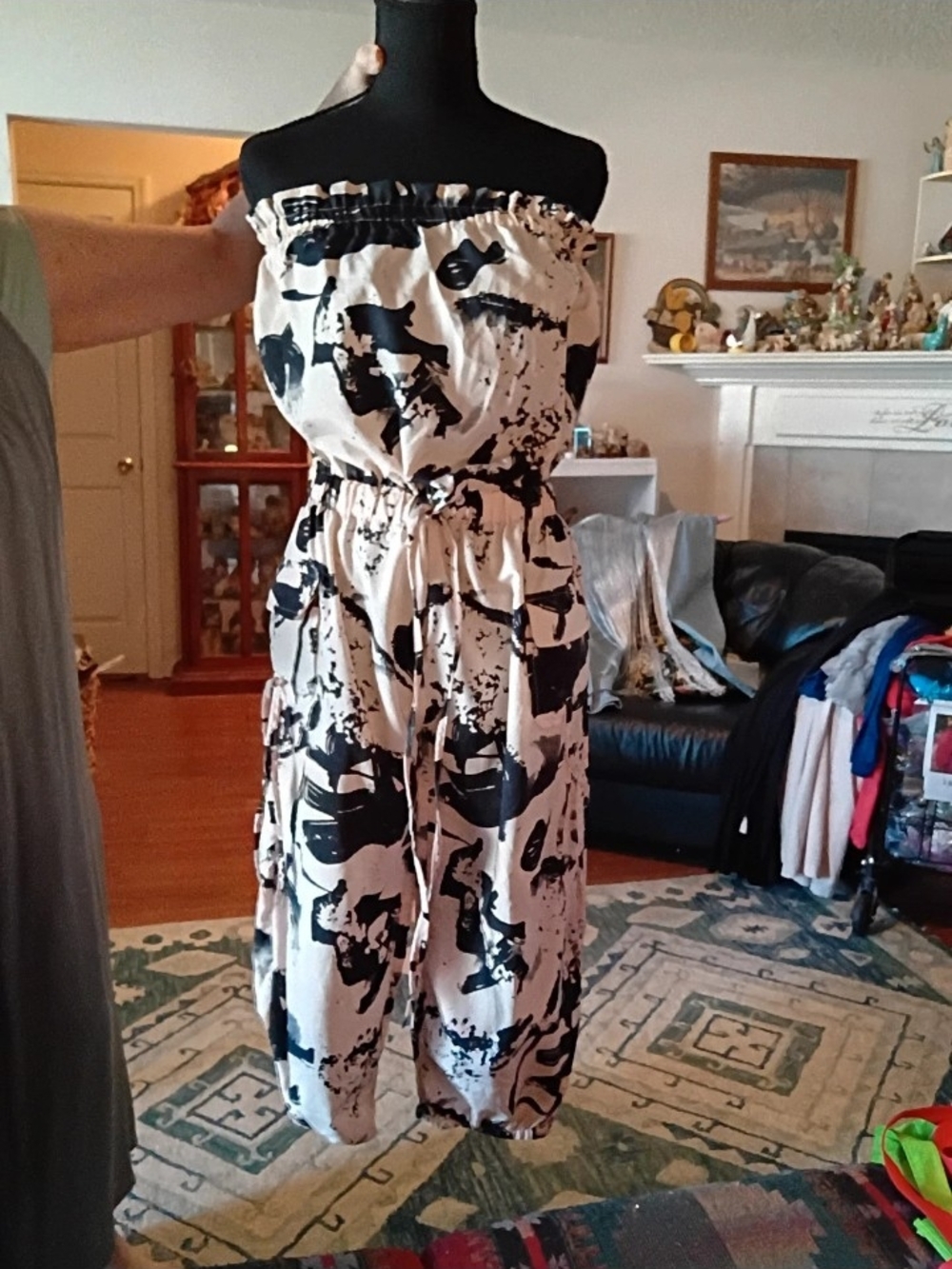 Thread Story Strapless Black & White Abstract Print Jumpsuit Pre-owned
